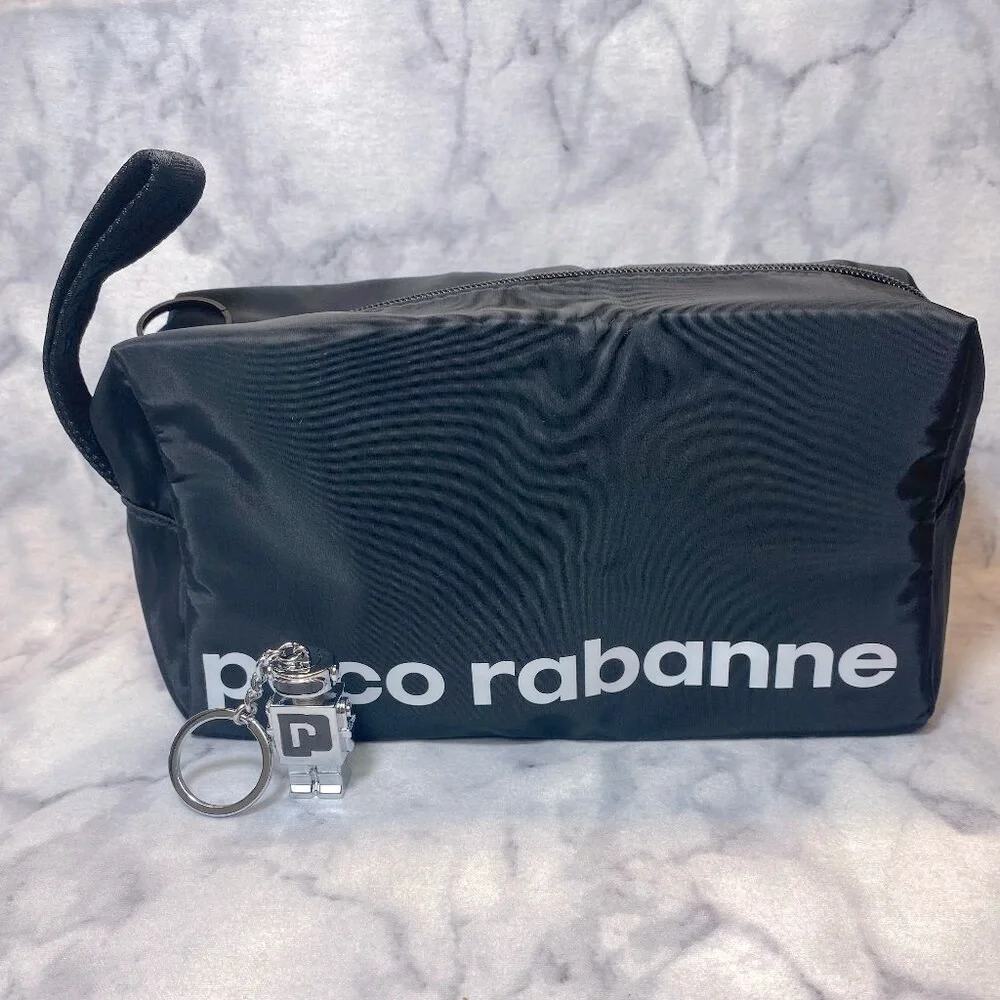 Paco Rabanne Phantom Travel Kit-Black Reversible Pouch&Key Chain Set-2pc-NEW